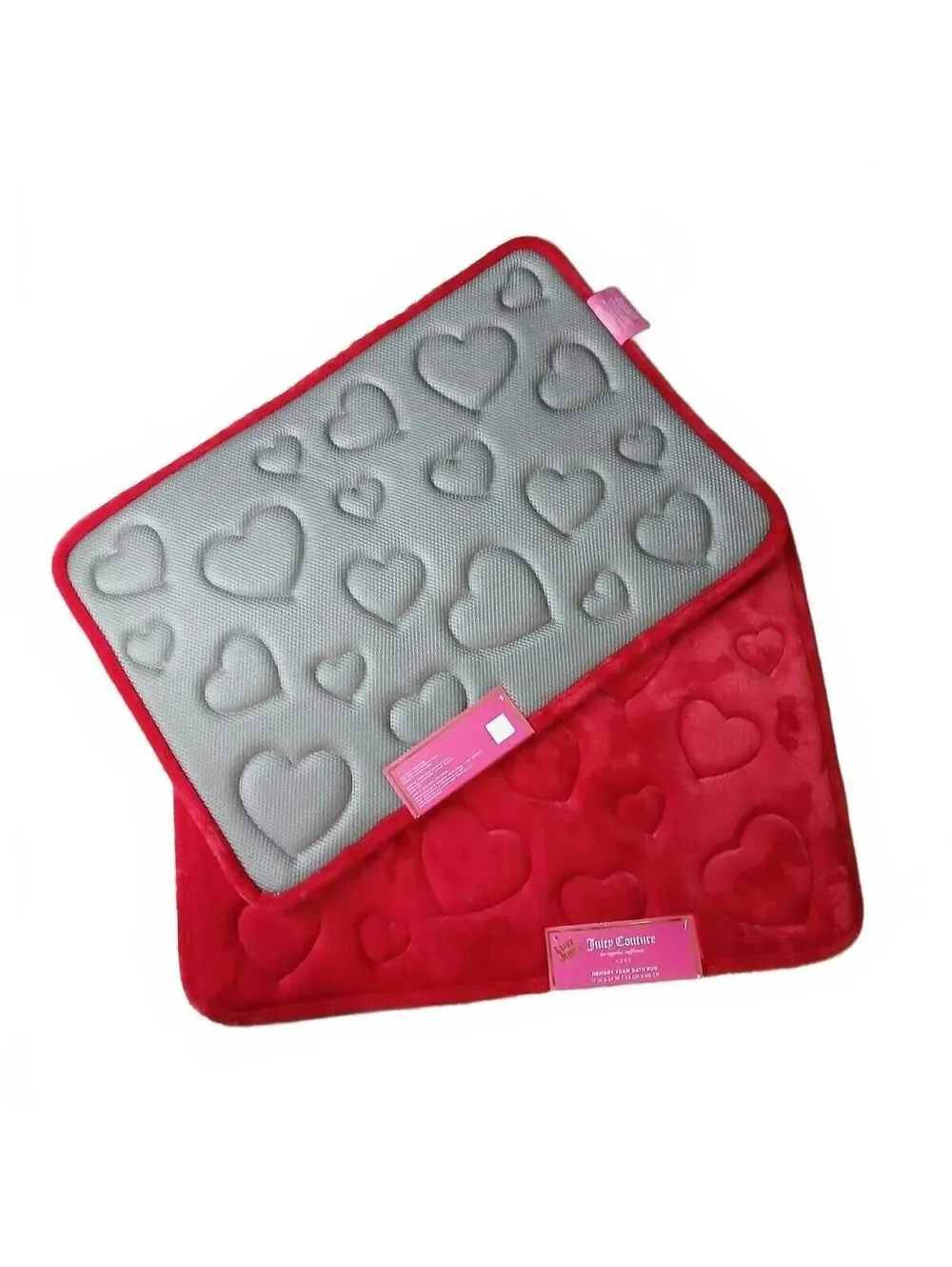 Juicy Couture 2 Pc Memory Foam Bath Rug Set Red Hearts NWT Love Juicy